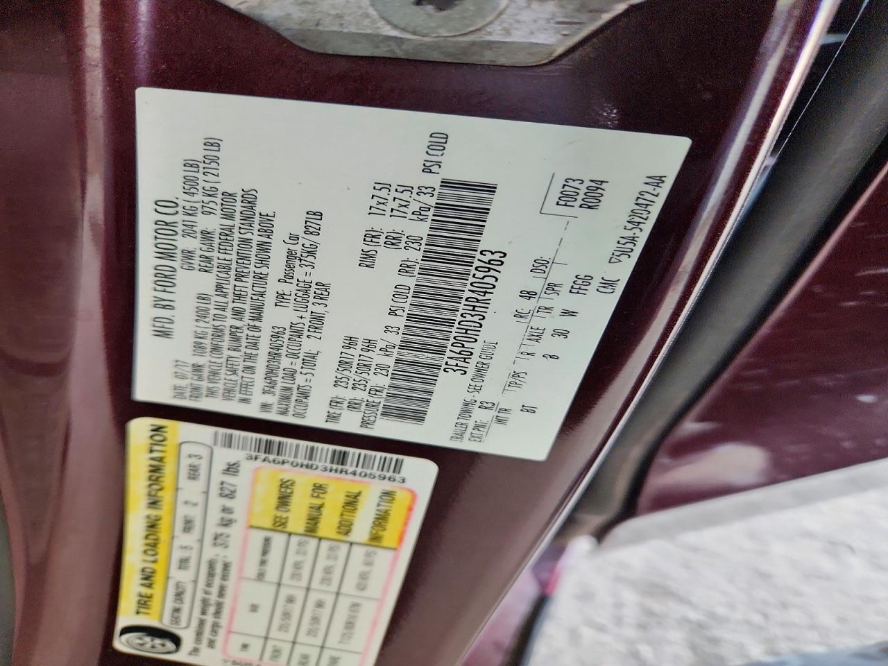 2017 FORD FUSION SE photo 23