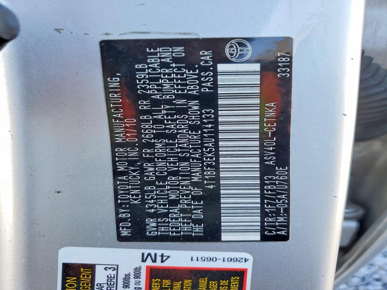 2010 TOYOTA CAMRY LE photo 12