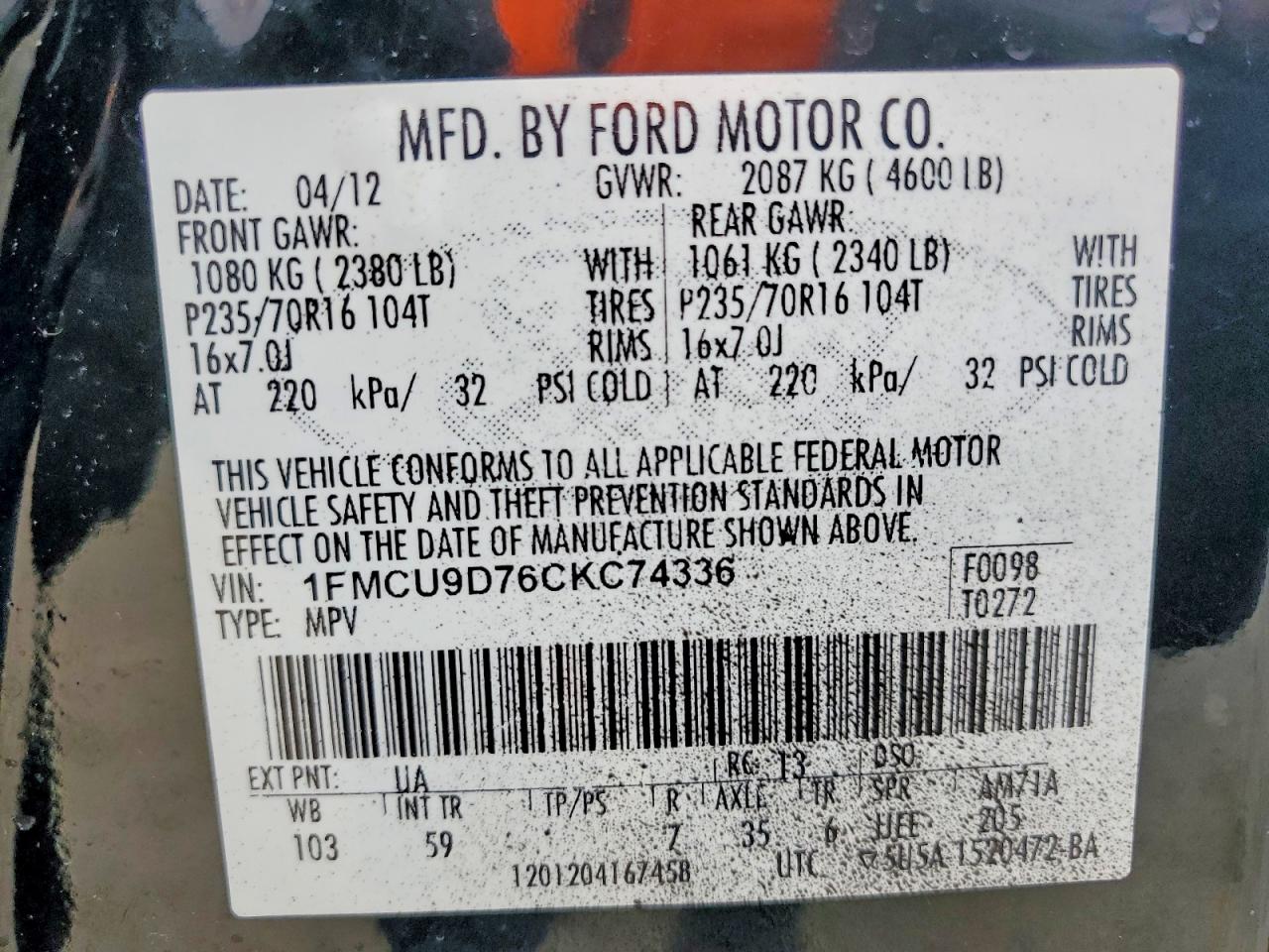 2012 FORD ESCAPE XLT photo 25
