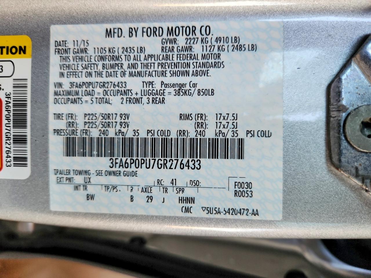 2016 FORD FUSION SE PHEV photo 12