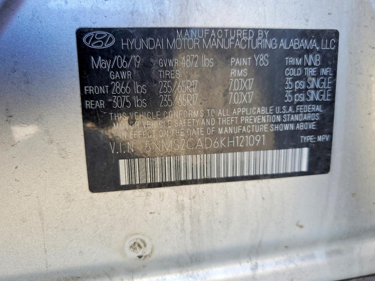 2019 HYUNDAI SANTA FE SE 2.4L photo 14