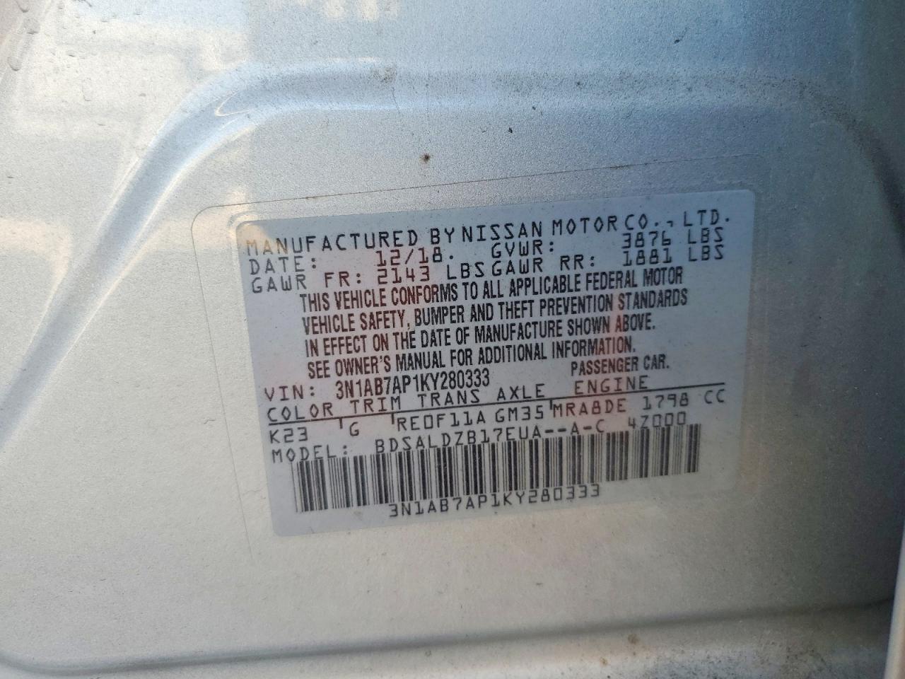 2019 NISSAN SENTRA SV photo 25