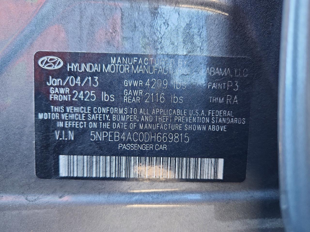 2013 HYUNDAI SONATA GLS photo 12