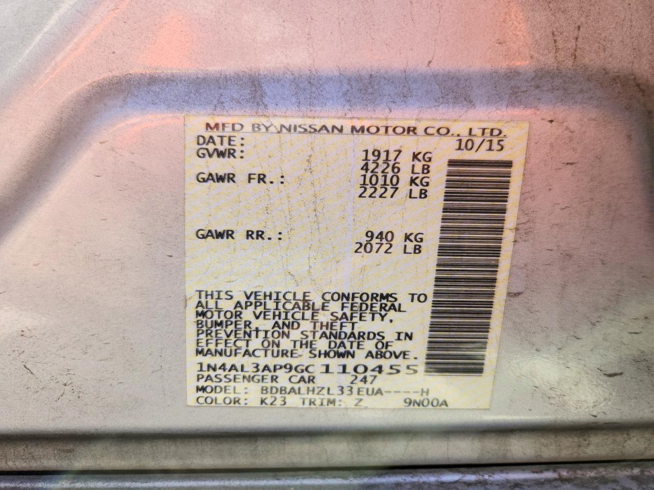 2016 NISSAN ALTIMA 2.5 SR photo 34