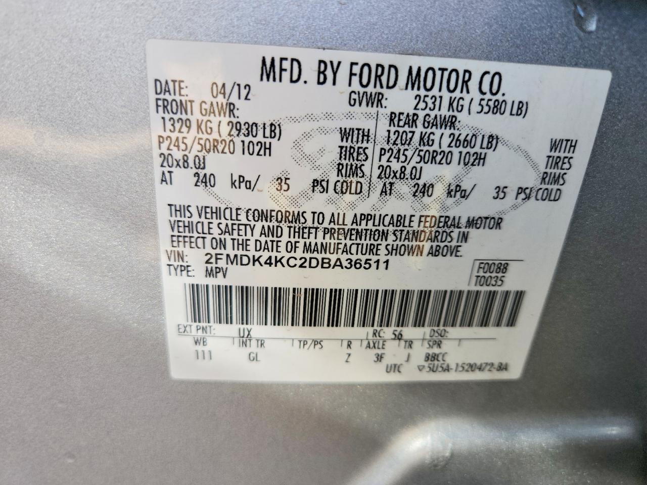 2013 FORD EDGE LIMITED photo 34