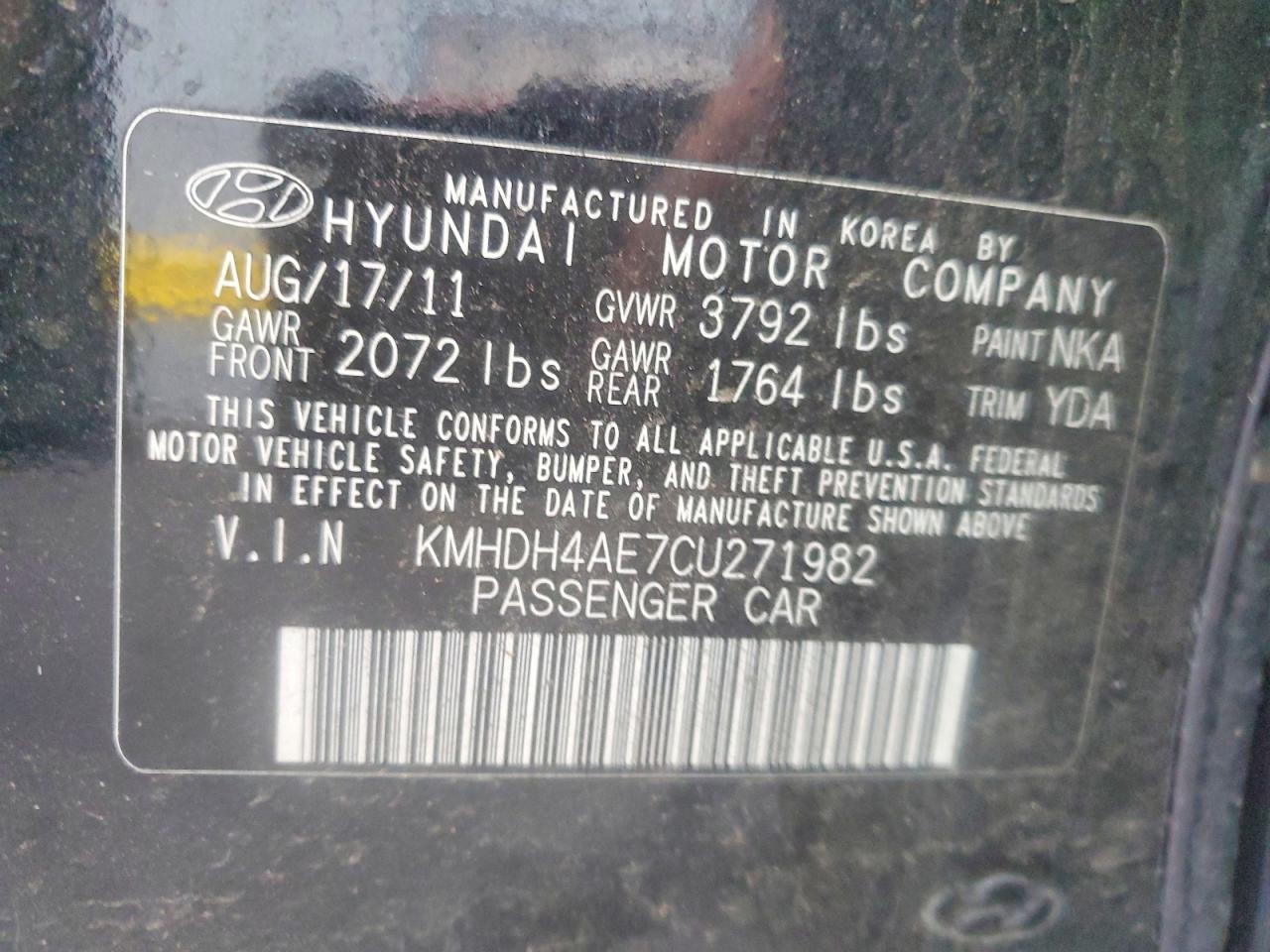 2012 HYUNDAI ELANTRA GLS photo 12
