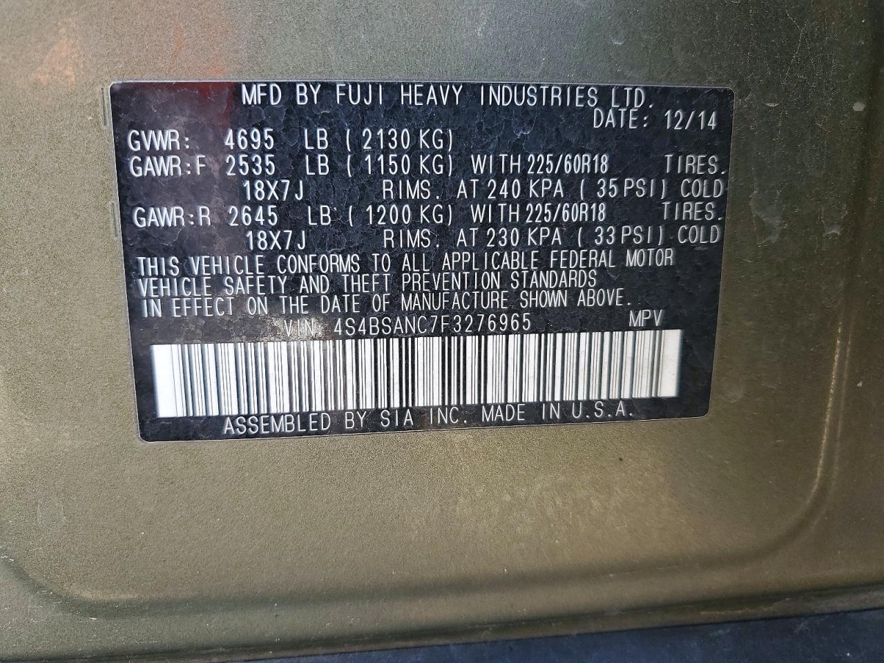 2015 SUBARU OUTBACK 2.5I LIMITED photo 37