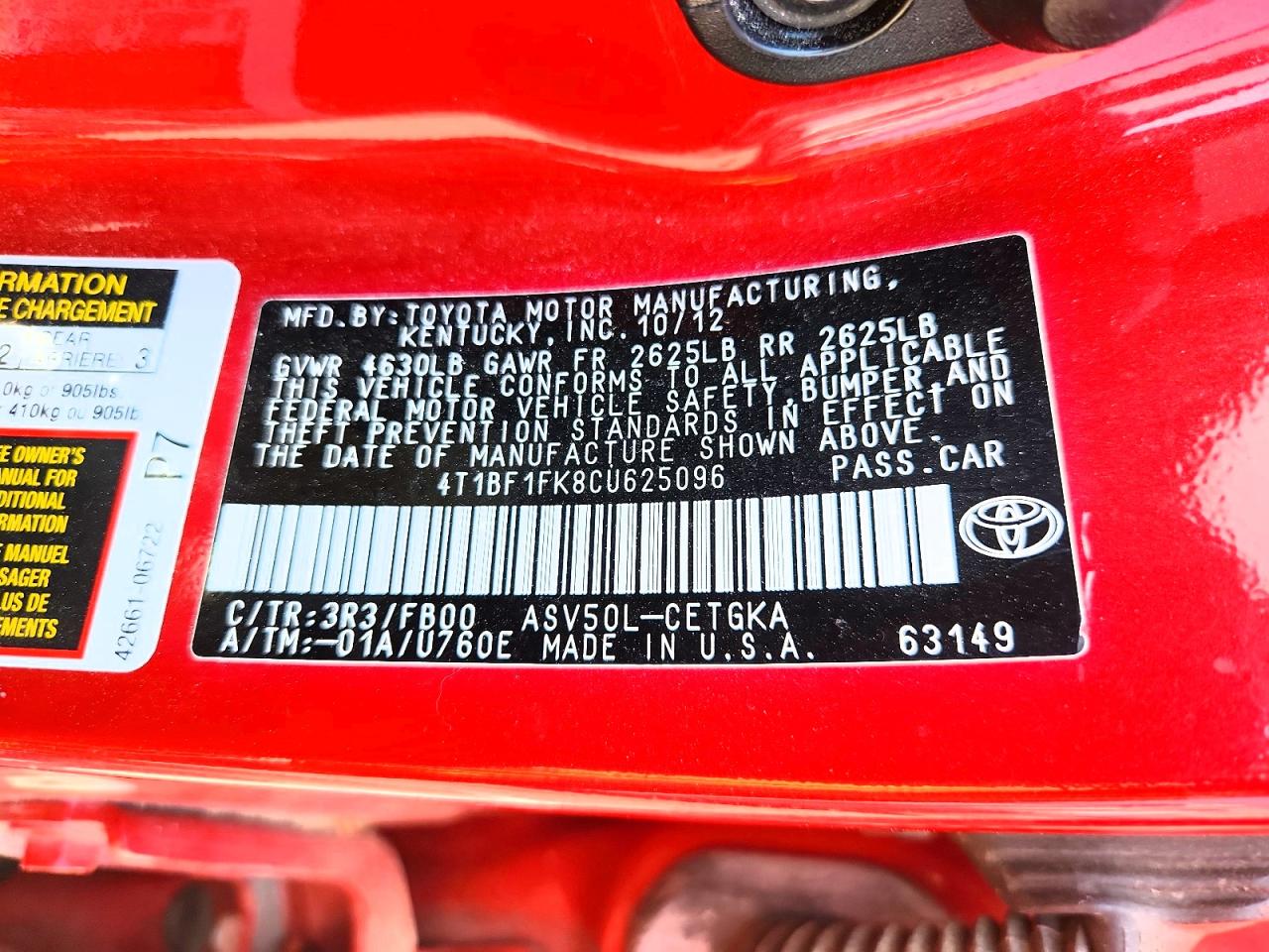 2012 TOYOTA CAMRY XLE photo 23