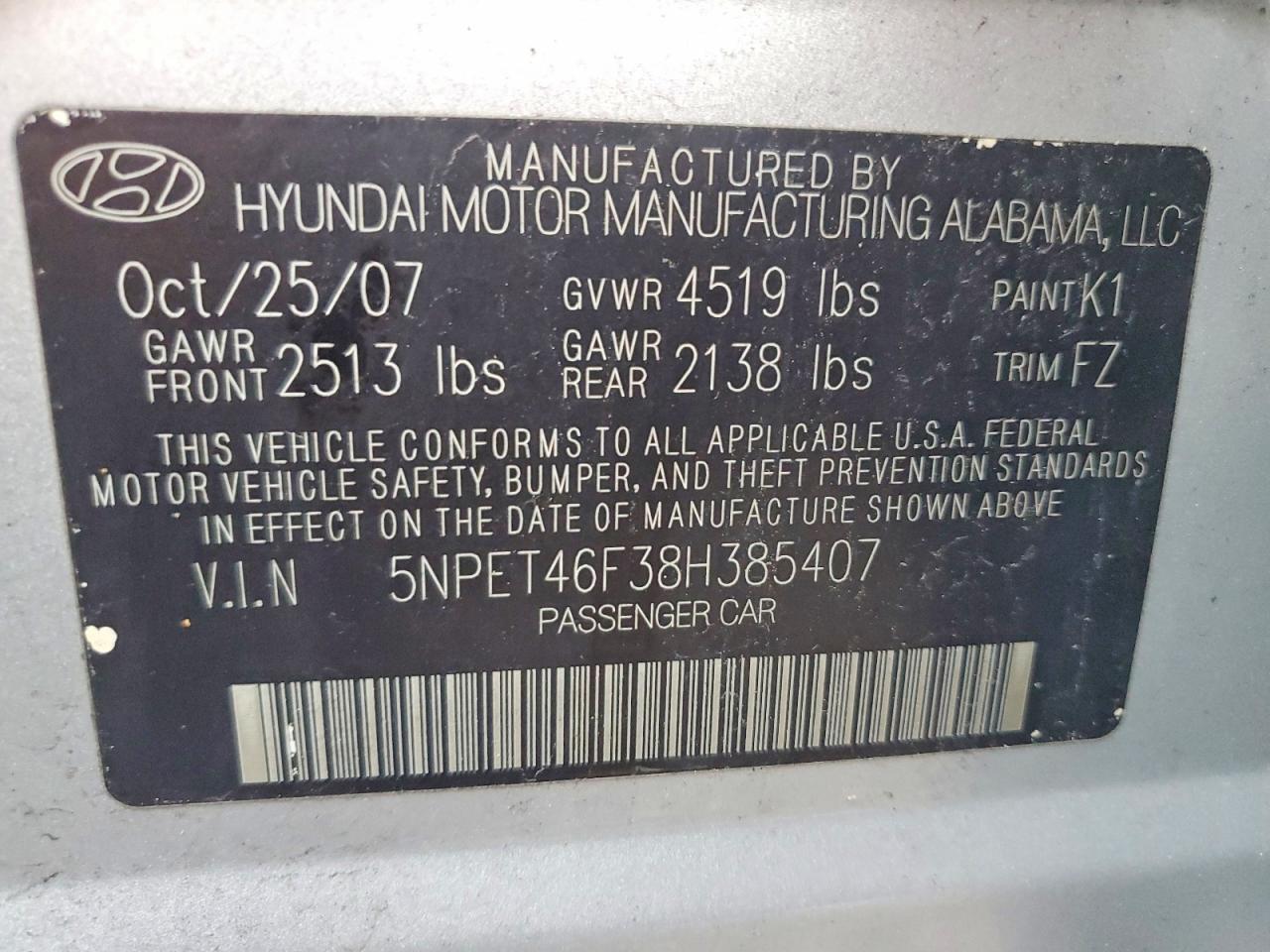 2008 HYUNDAI SONATA GLS V6 photo 23