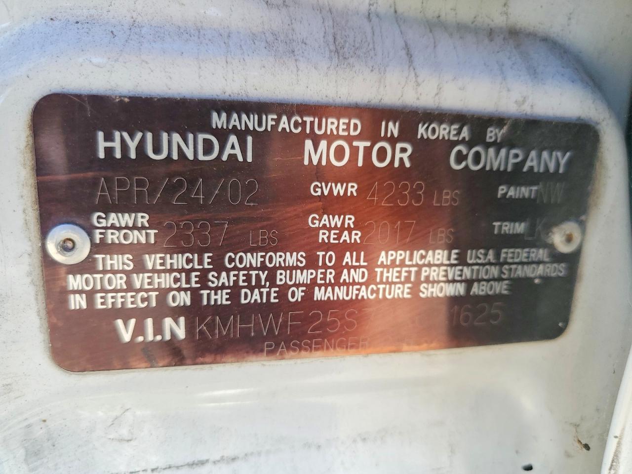 2002 HYUNDAI SONATA BASE photo 23