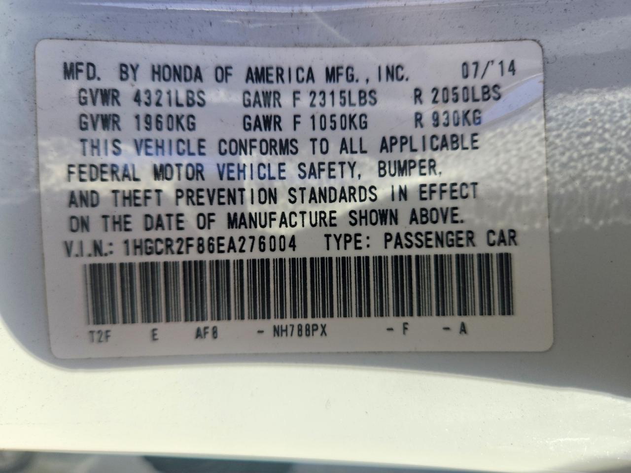 2014 HONDA ACCORD EXL photo 12