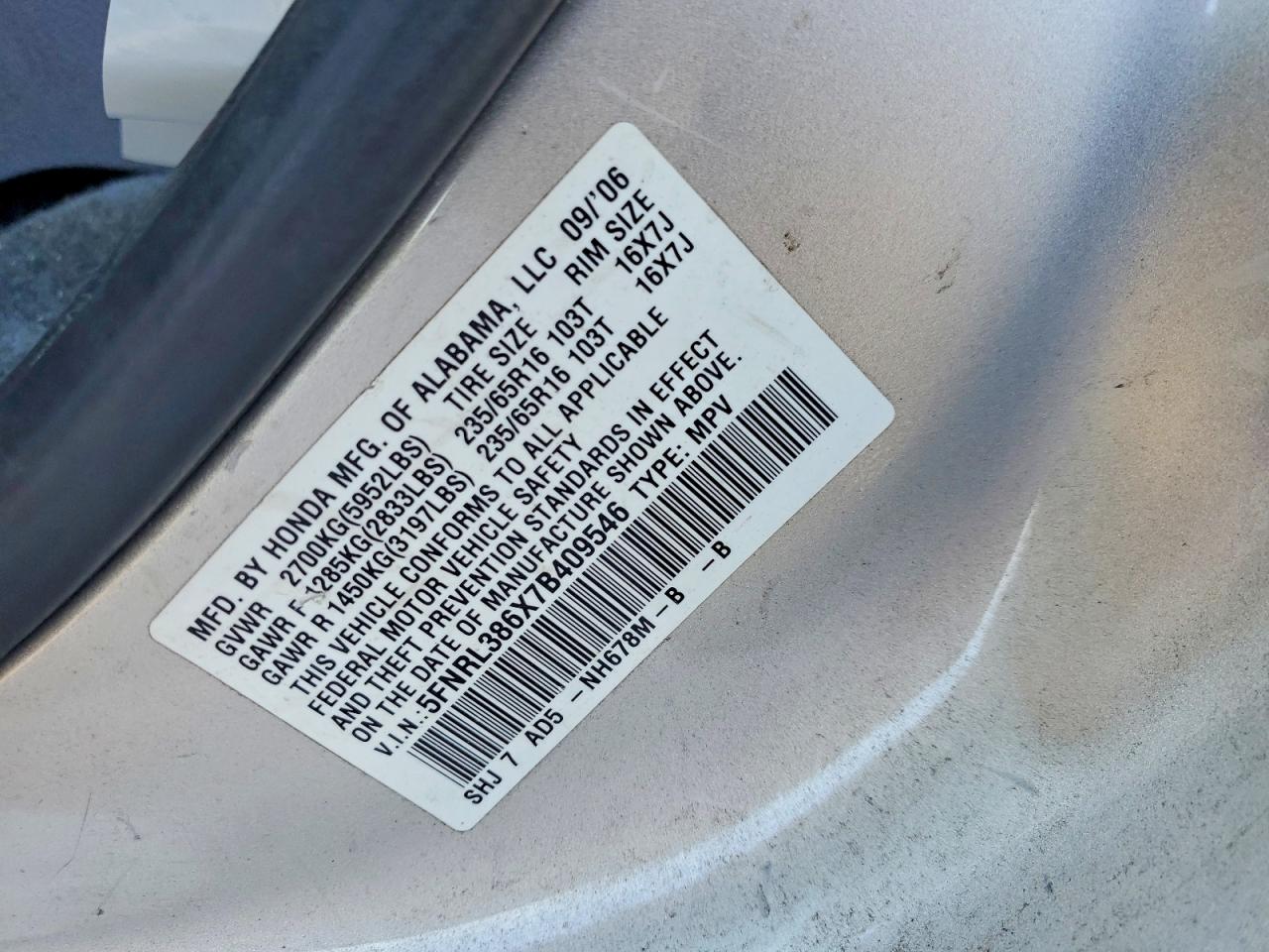 2007 HONDA ODYSSEY EXL photo 13