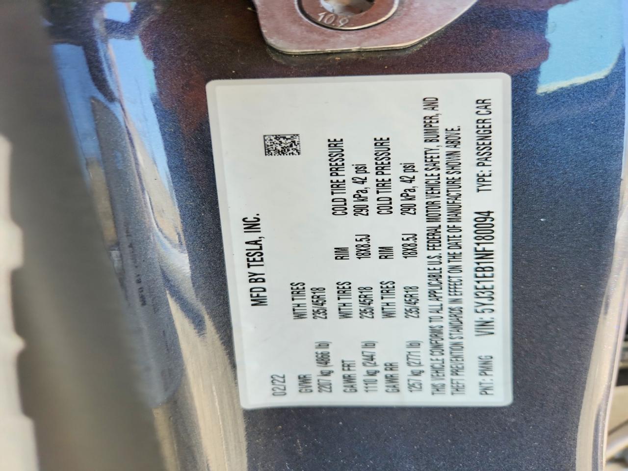 2022 TESLA MODEL 3 photo 13