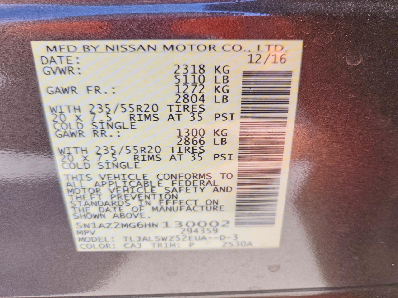 2017 NISSAN MURANO PLATINUM photo 27