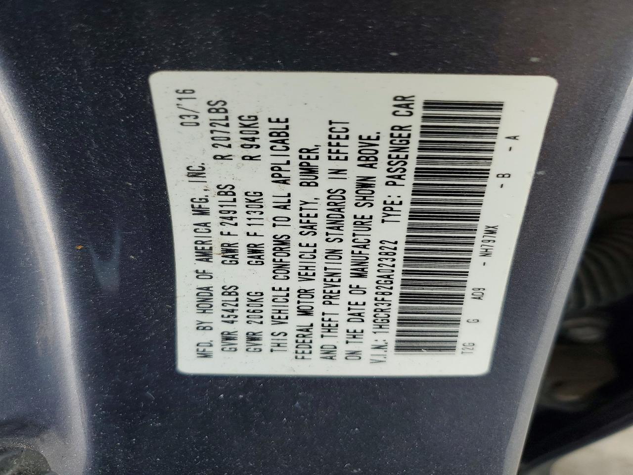 2016 HONDA ACCORD EXL photo 23