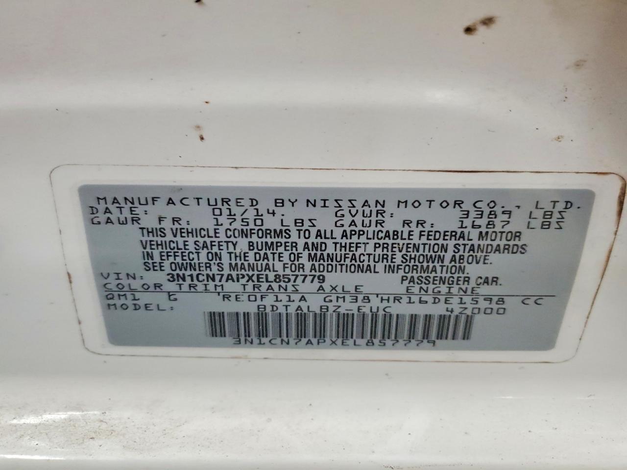 2014 NISSAN VERSA 1.6 S photo 37
