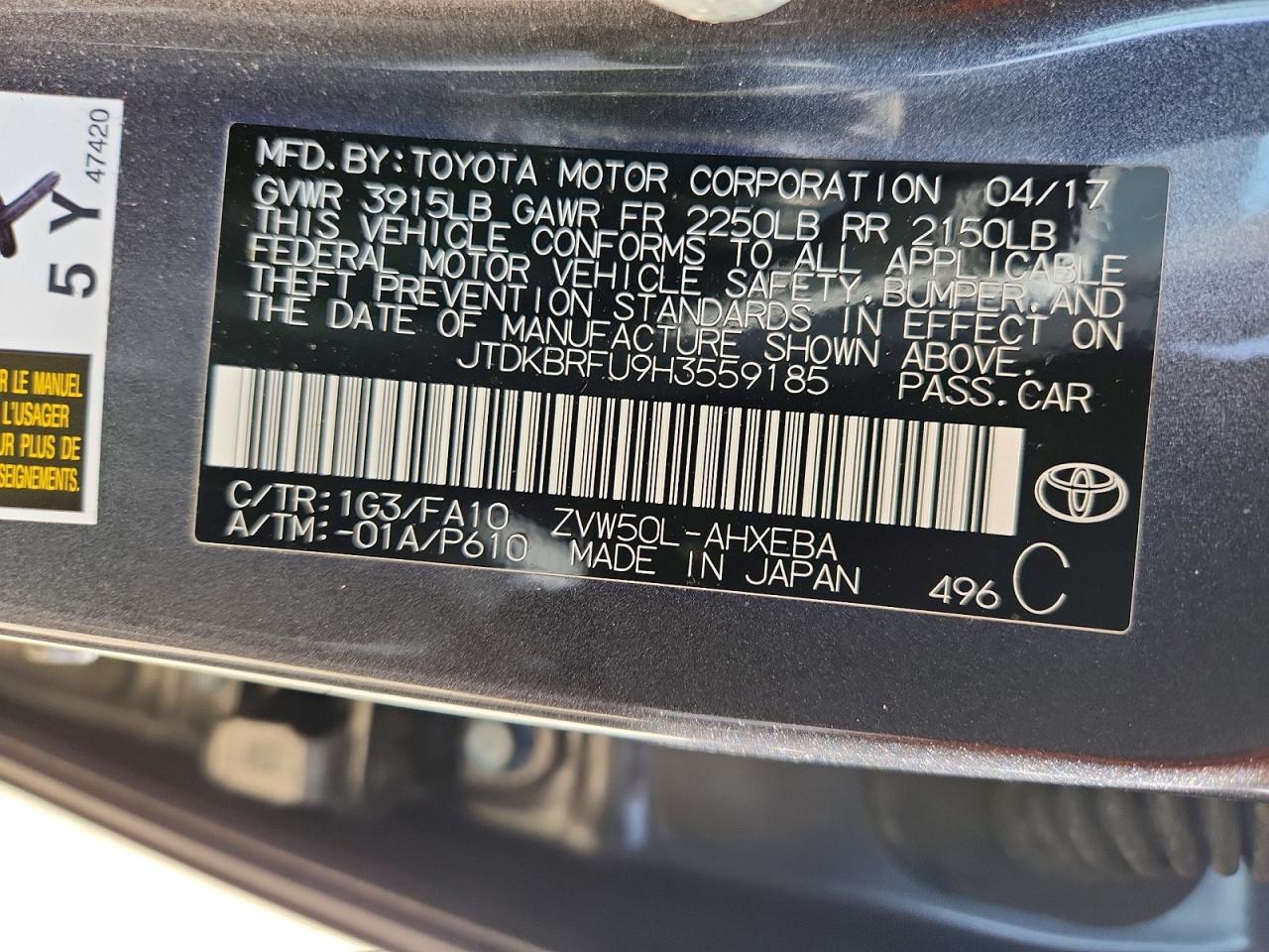 2017 TOYOTA PRIUS TWO photo 23