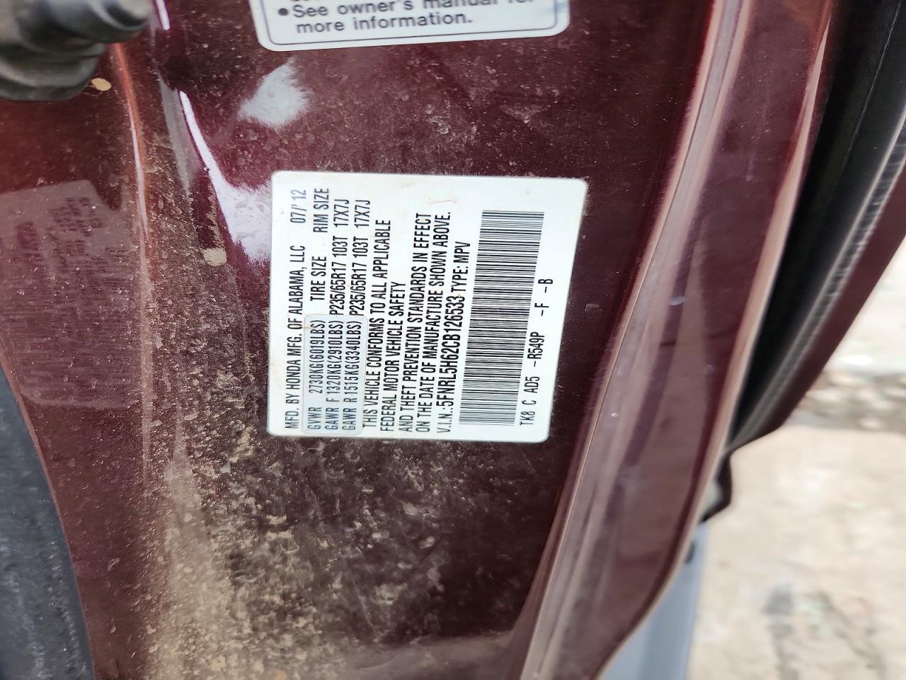 2012 HONDA ODYSSEY EXL photo 14