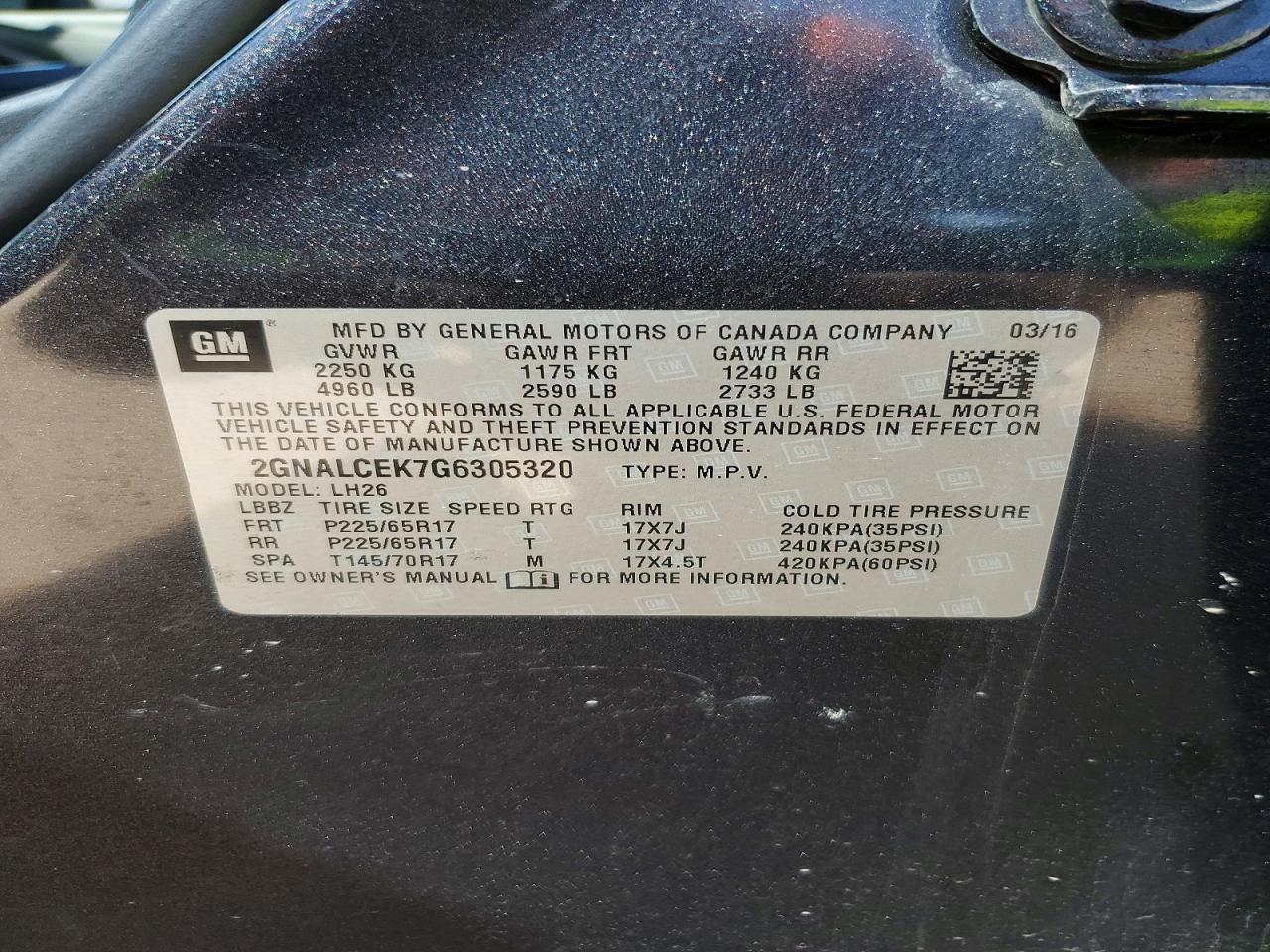 2016 CHEVROLET EQUINOX LT photo 37