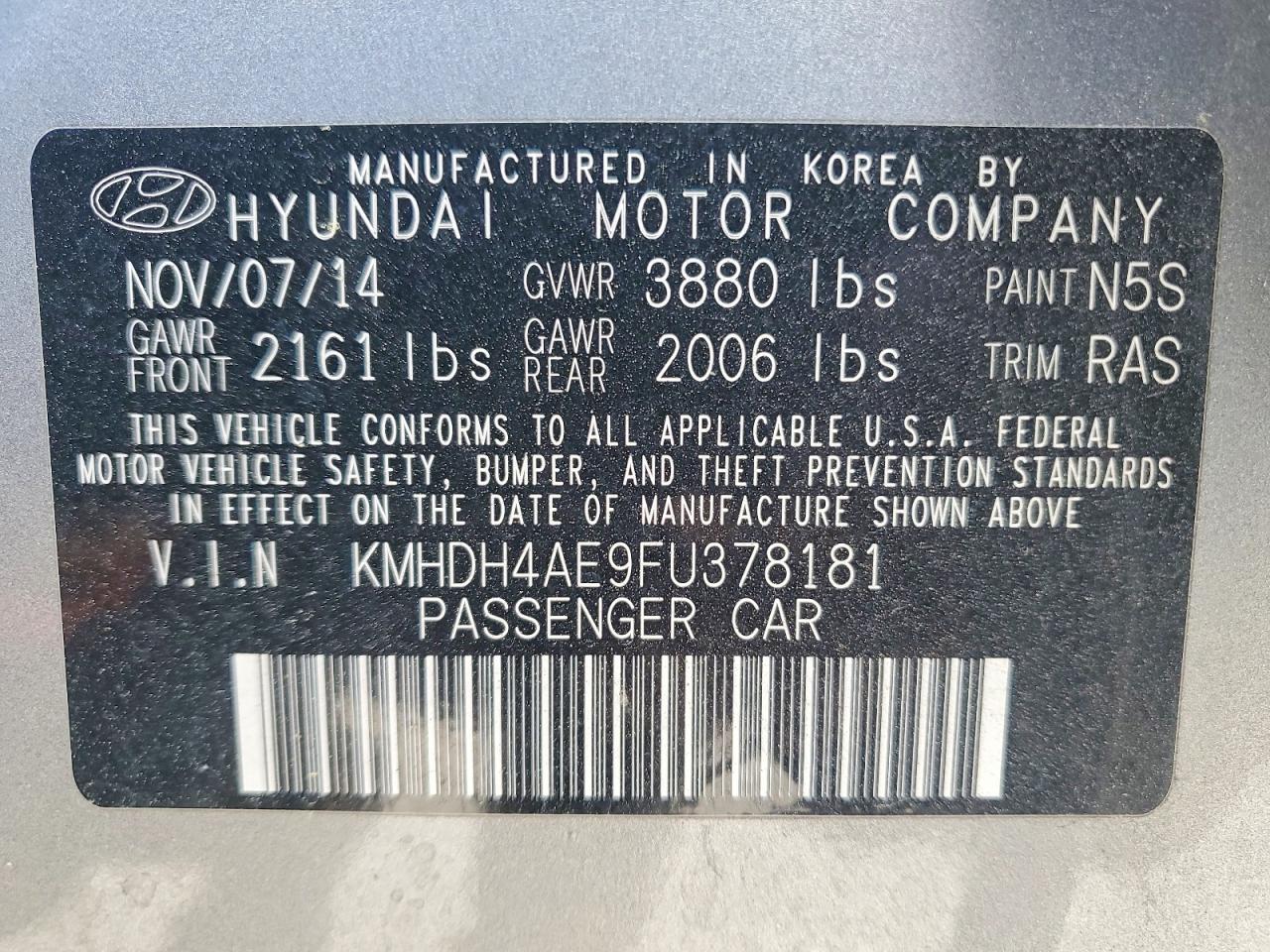 2015 HYUNDAI ELANTRA SE photo 12