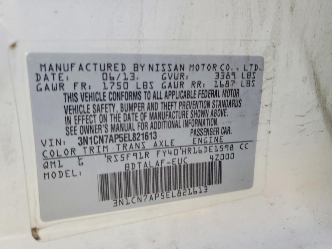 2014 NISSAN VERSA 1.6 S photo 23