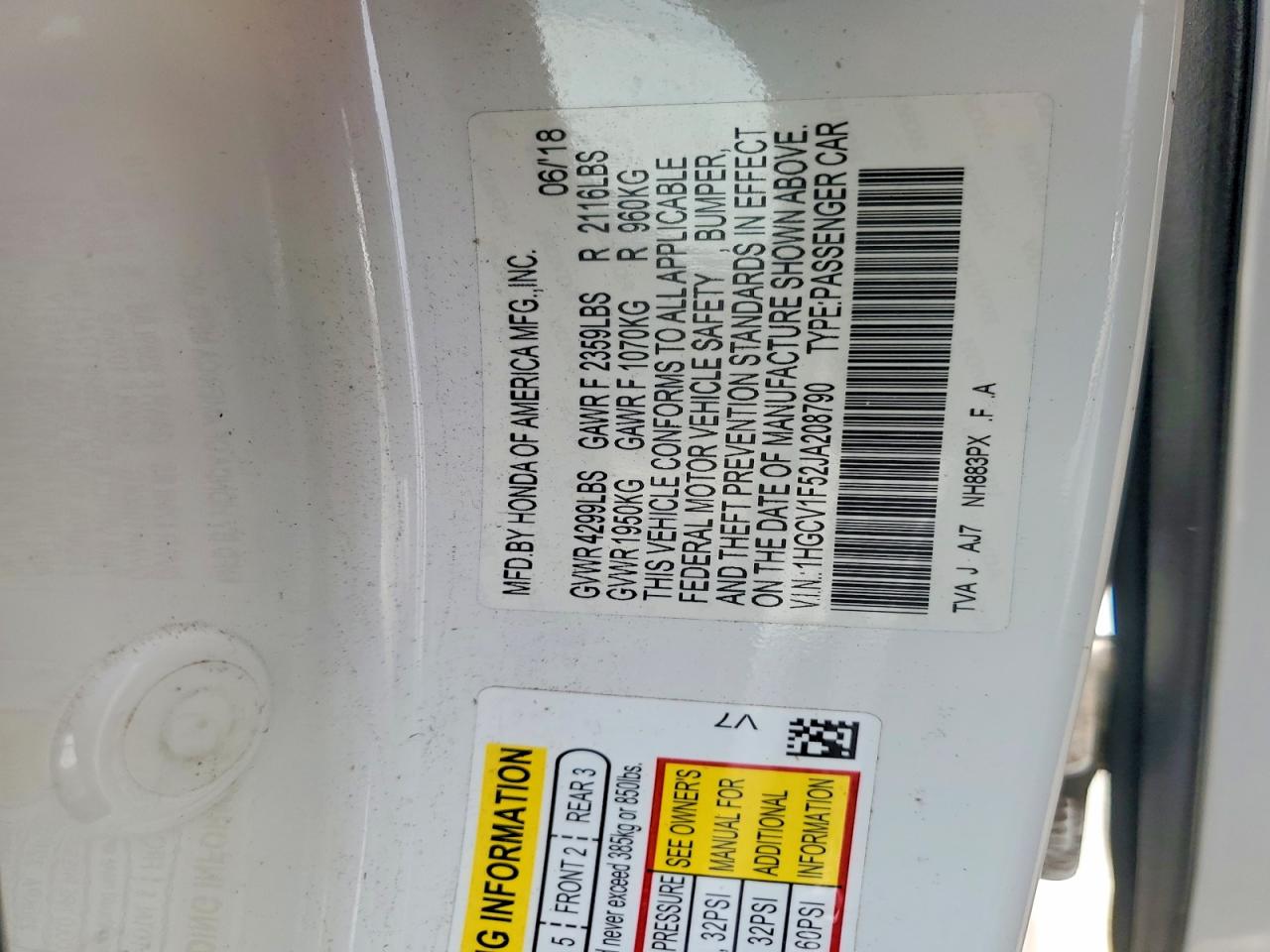 2018 HONDA ACCORD EXL photo 37