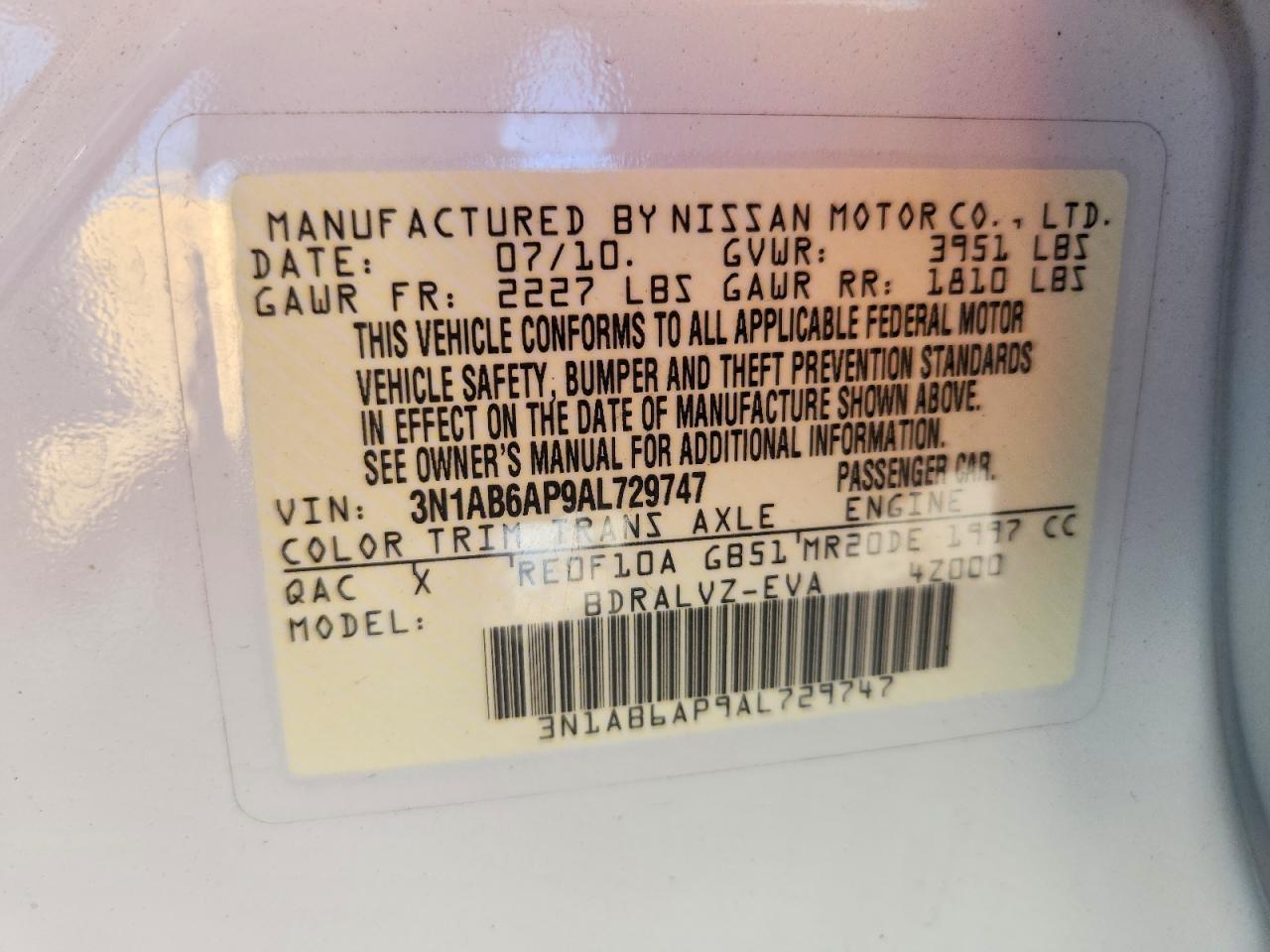 2010 NISSAN SENTRA 2.0 photo 12