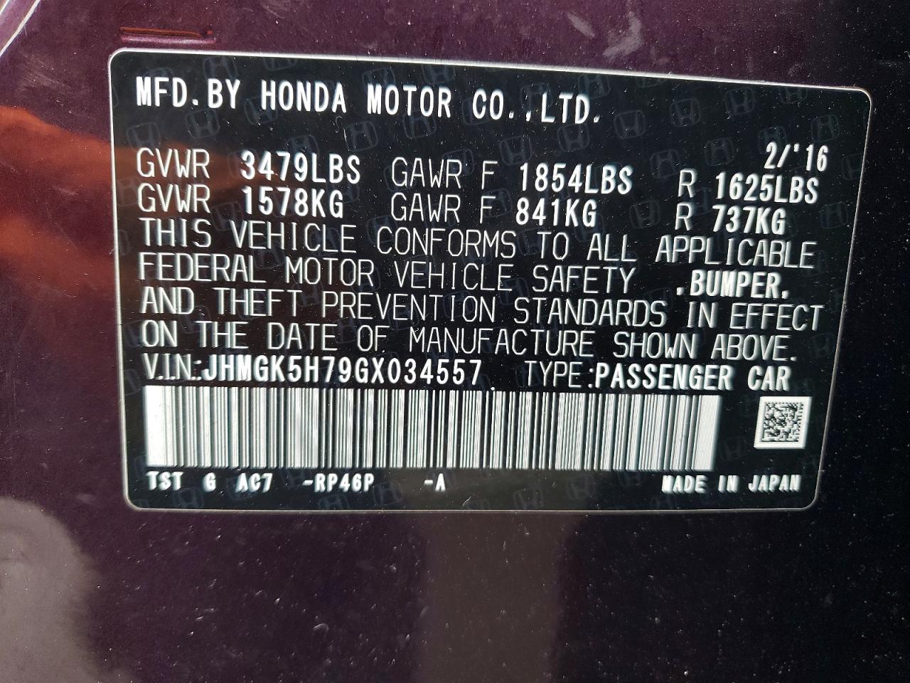 2016 HONDA FIT EX photo 12