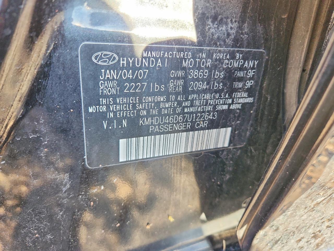 2007 HYUNDAI ELANTRA GLS photo 12