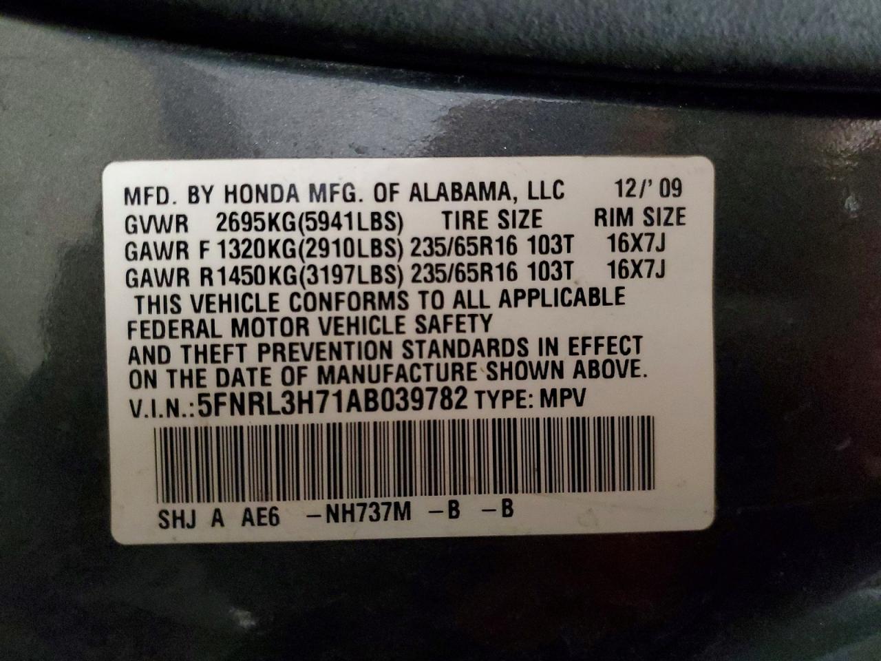2010 HONDA ODYSSEY EXL photo 13
