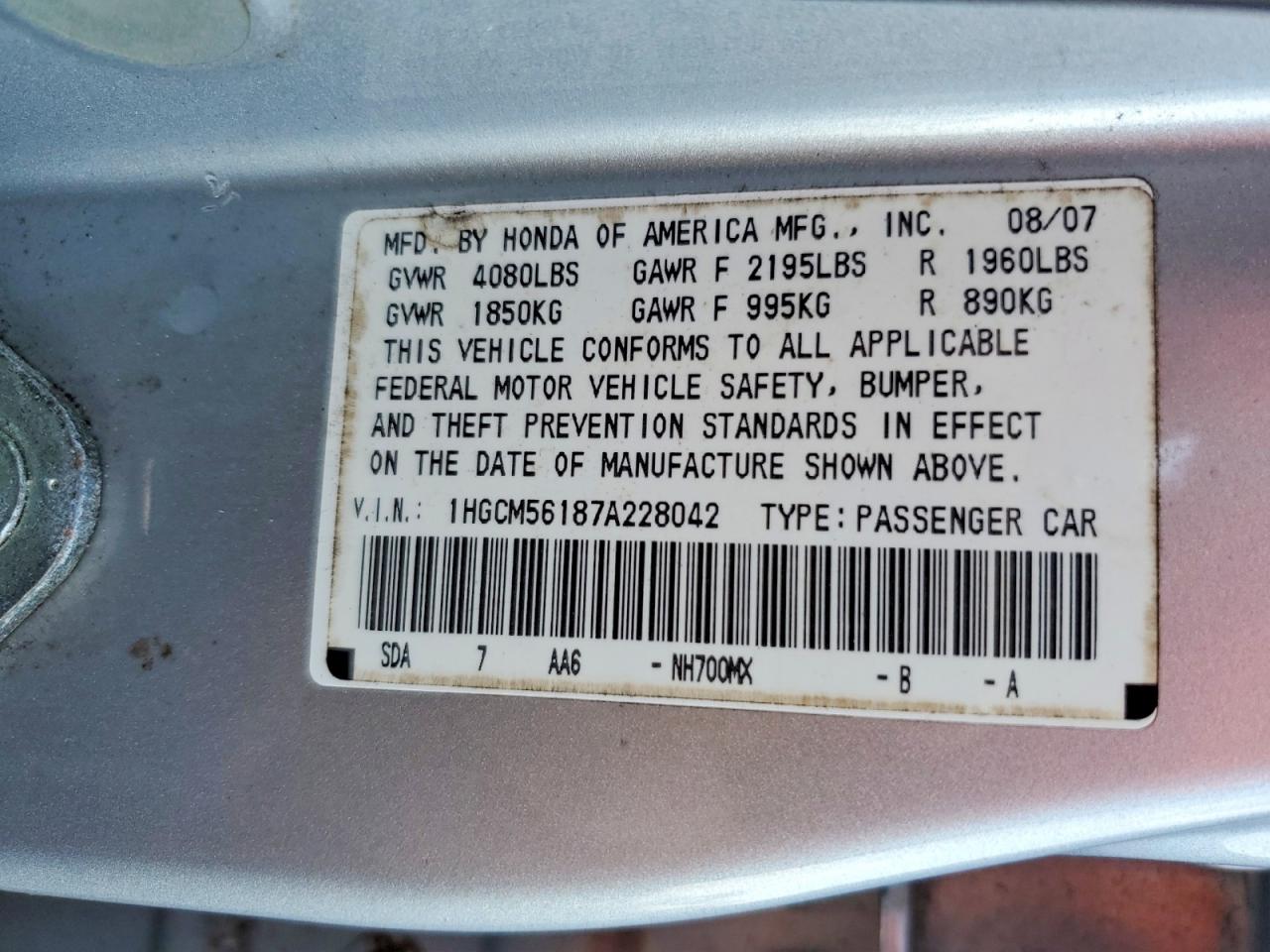 2007 HONDA ACCORD VALUE photo 13
