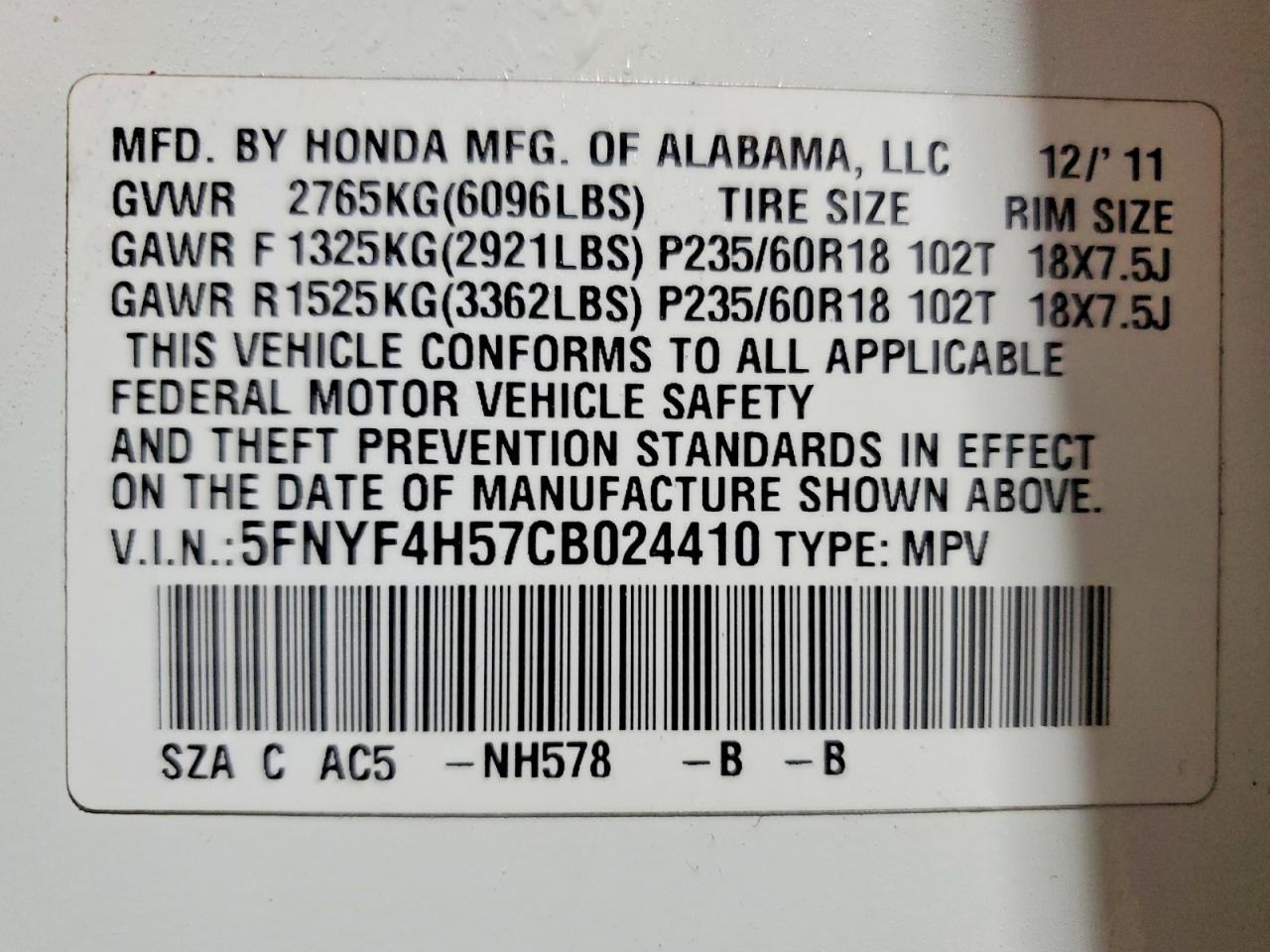 2012 HONDA PILOT EXL photo 25