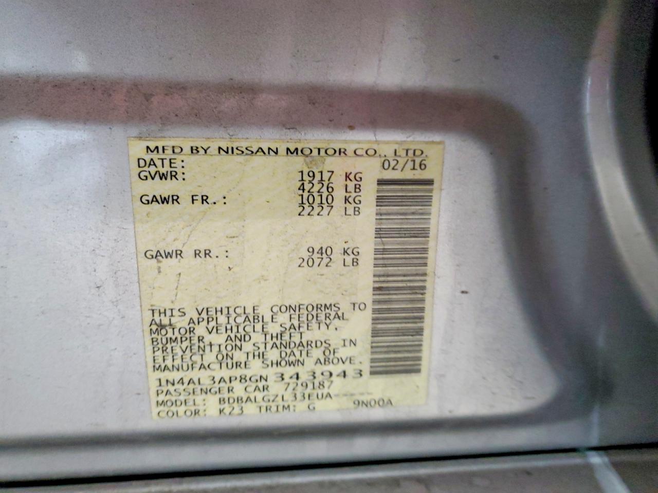2016 NISSAN ALTIMA 2.5 S photo 12