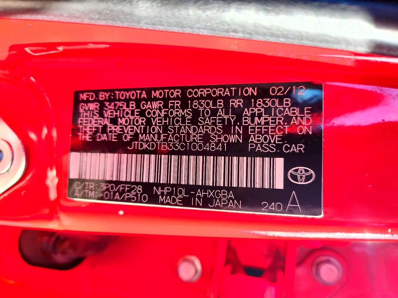 2012 TOYOTA PRIUS C THREE photo 27