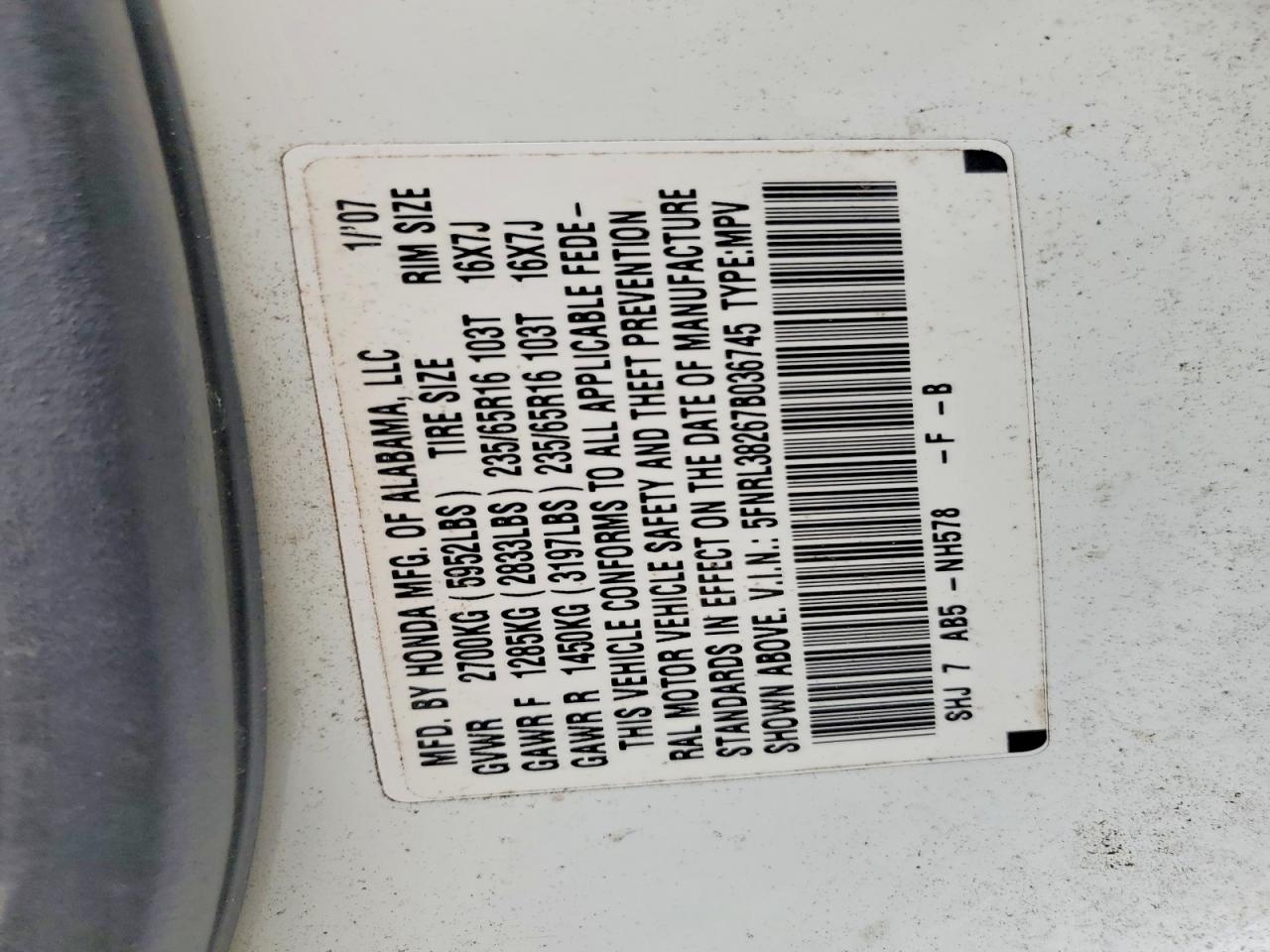 2007 HONDA ODYSSEY LX photo 40