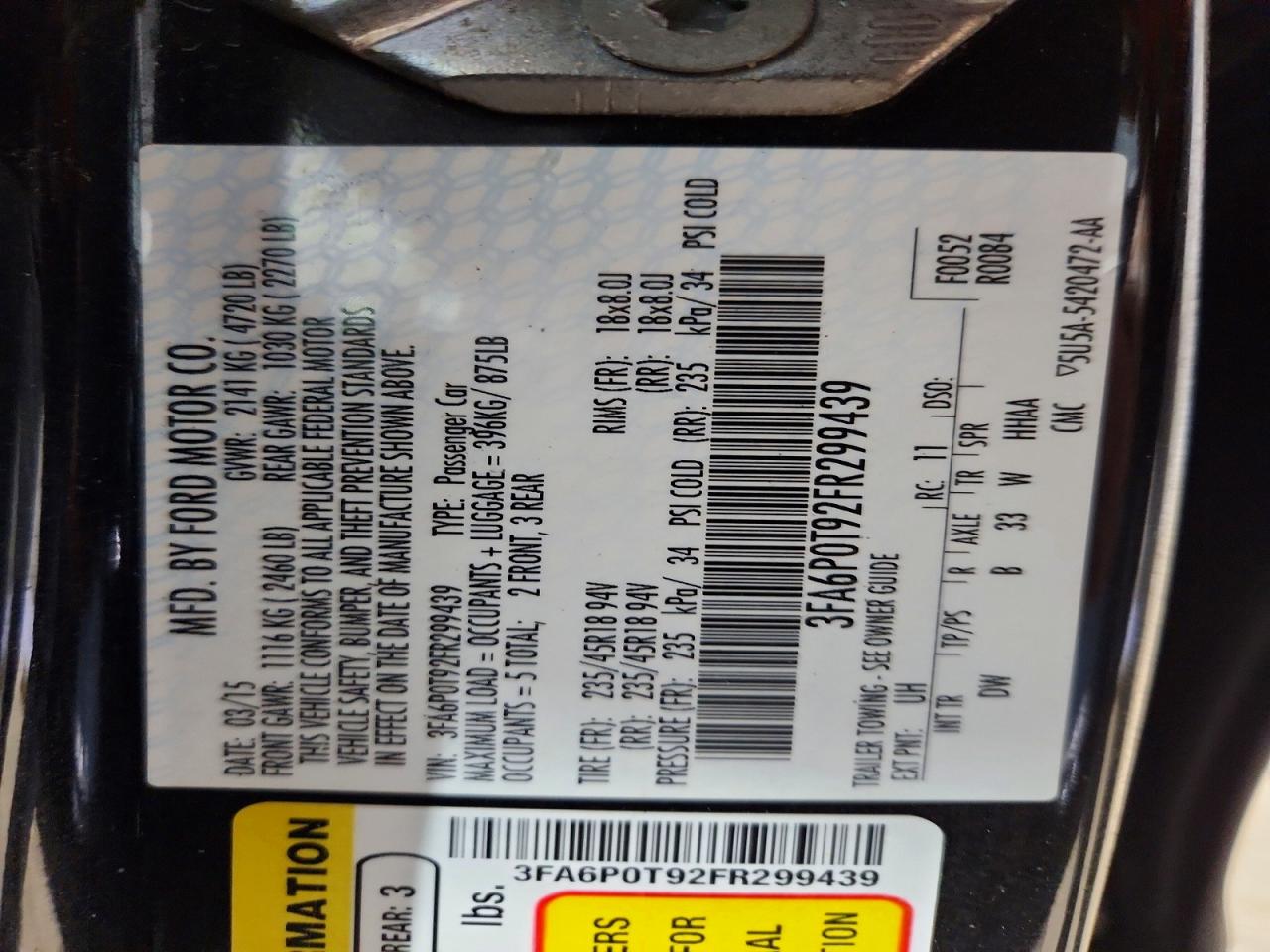 2015 FORD FUSION SE photo 25