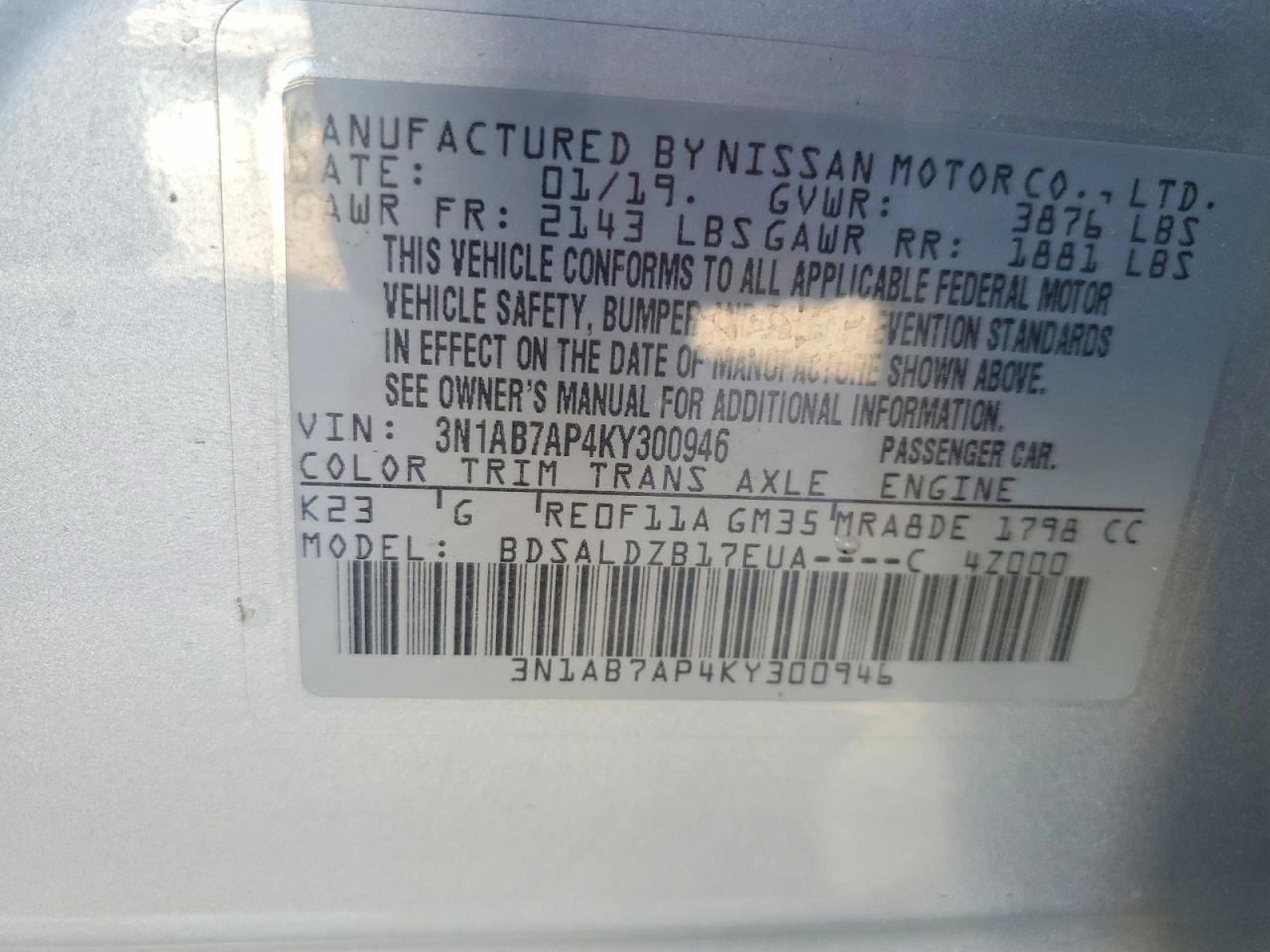 2019 NISSAN SENTRA SV photo 37