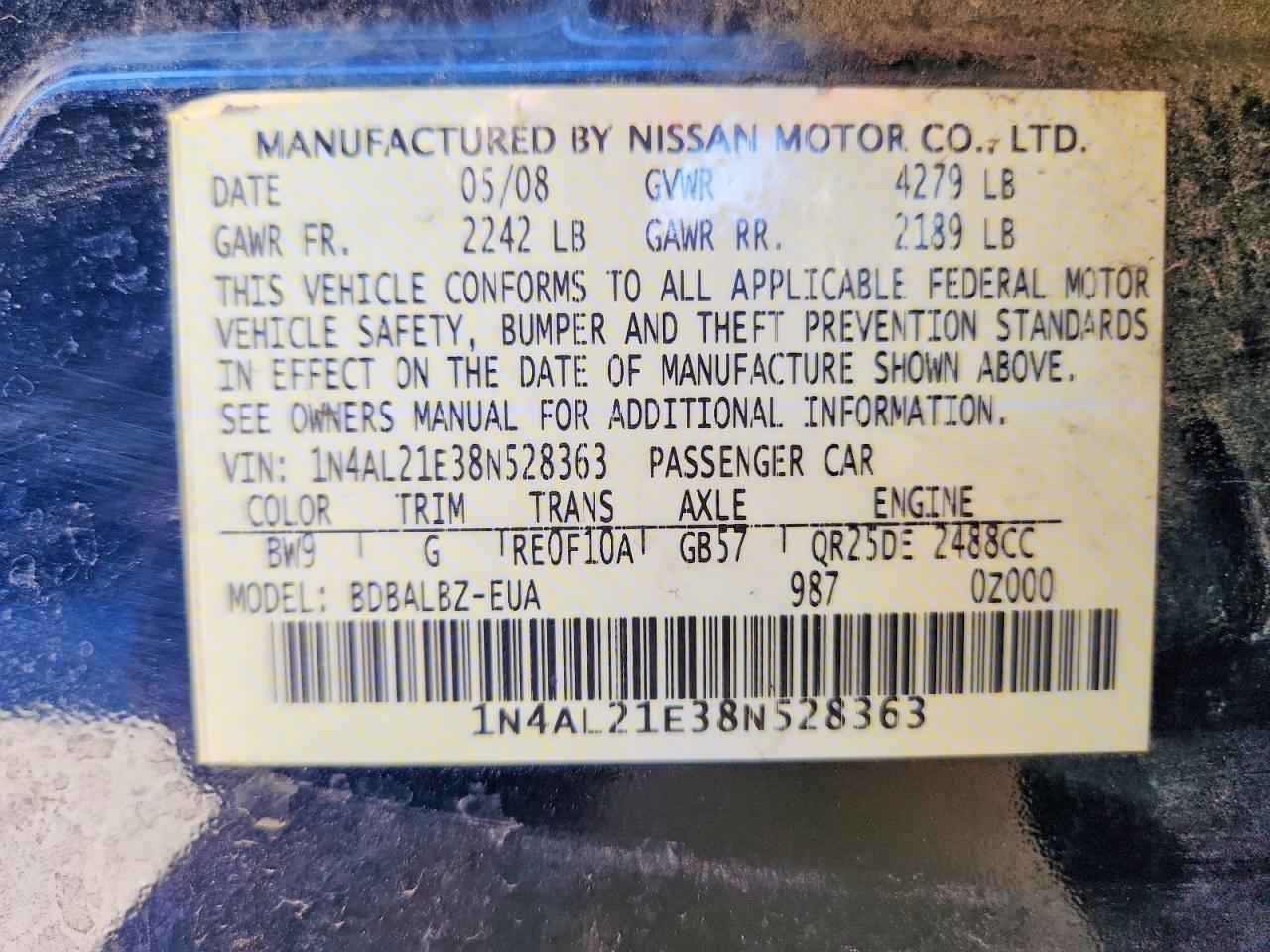 2008 NISSAN ALTIMA 2.5 photo 12