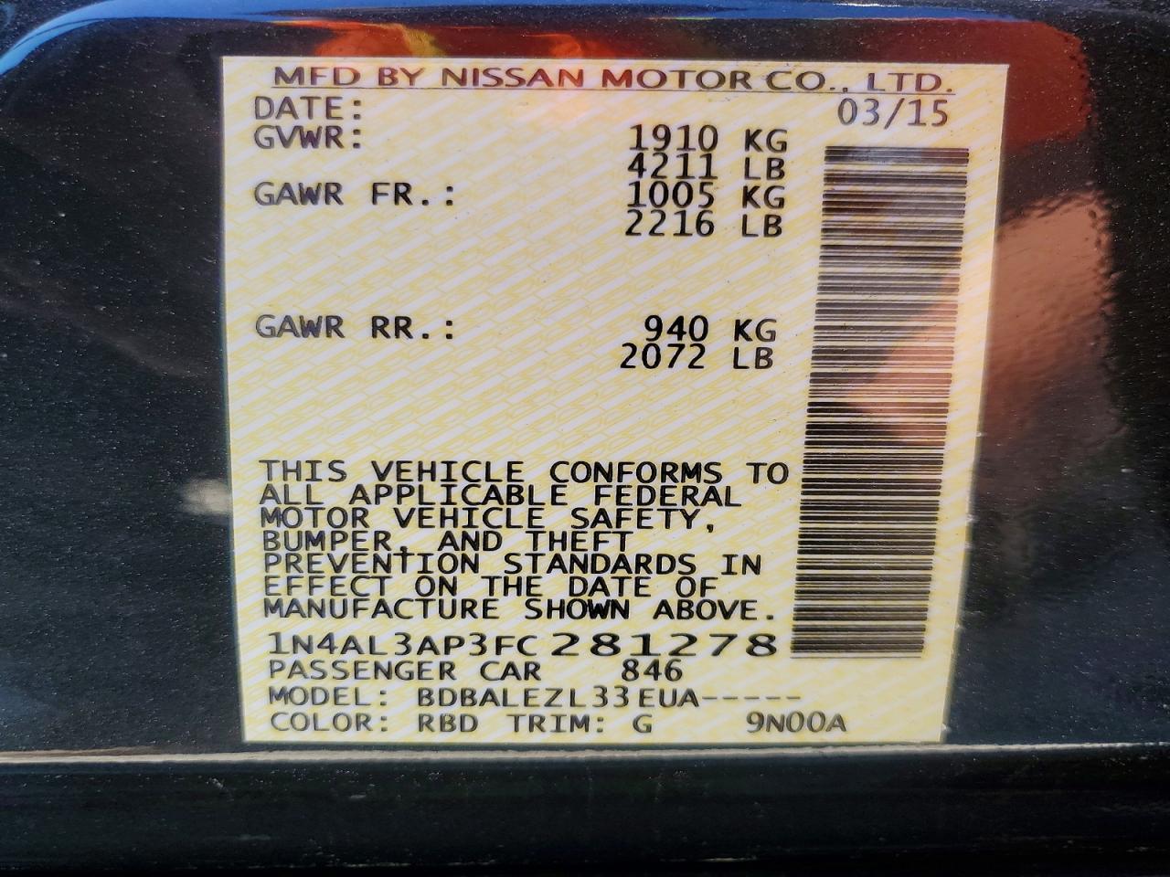 2015 NISSAN ALTIMA 2.5 S photo 34