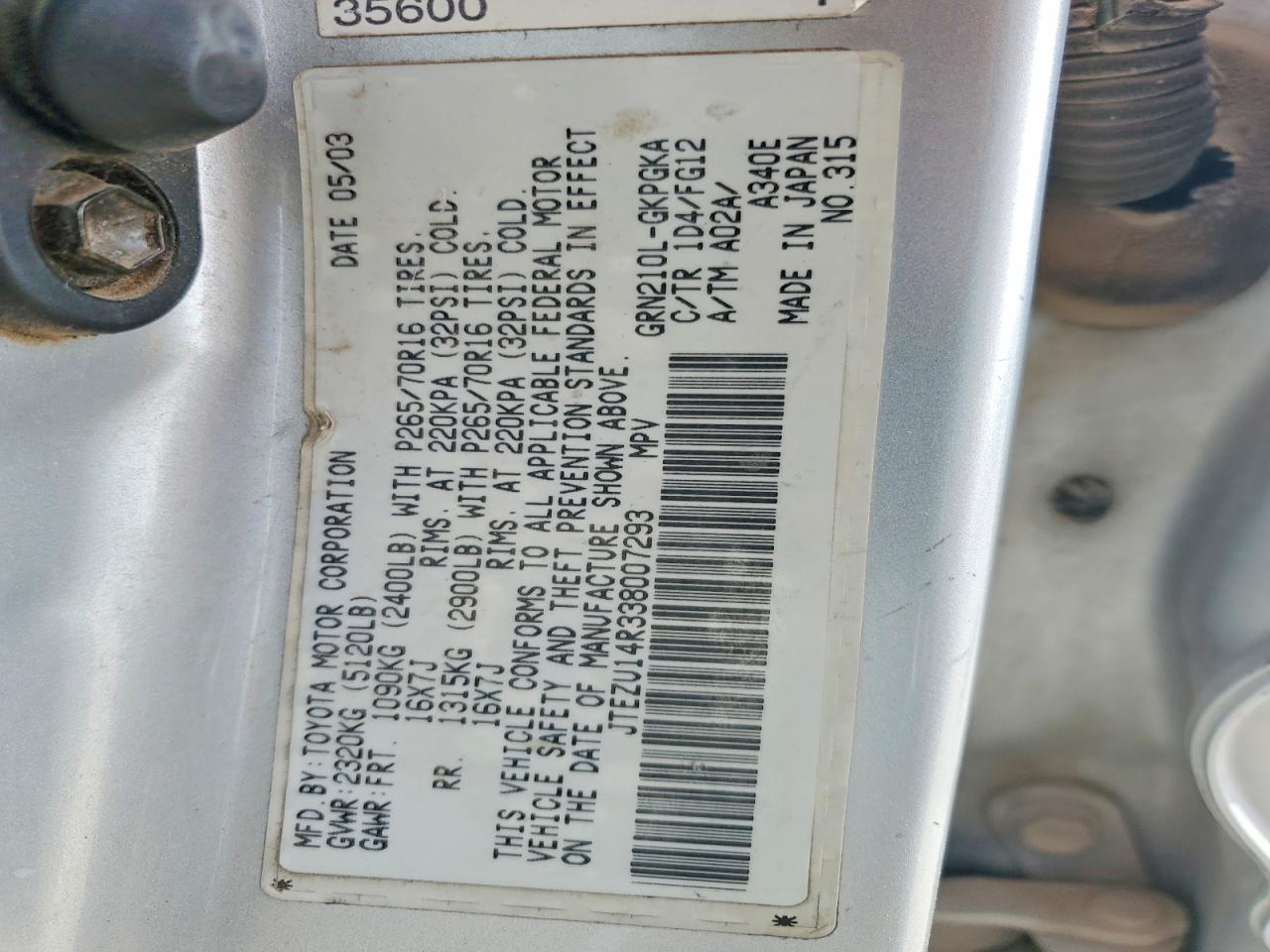2003 TOYOTA 4RUNNER SR5 photo 25