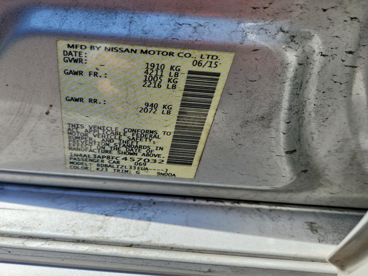 2015 NISSAN ALTIMA 2.5 SV photo 12