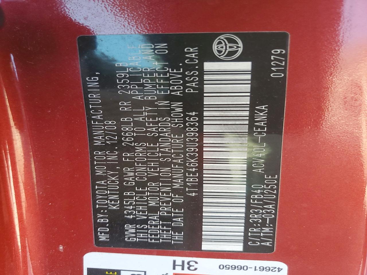 2009 TOYOTA CAMRY LE photo 23