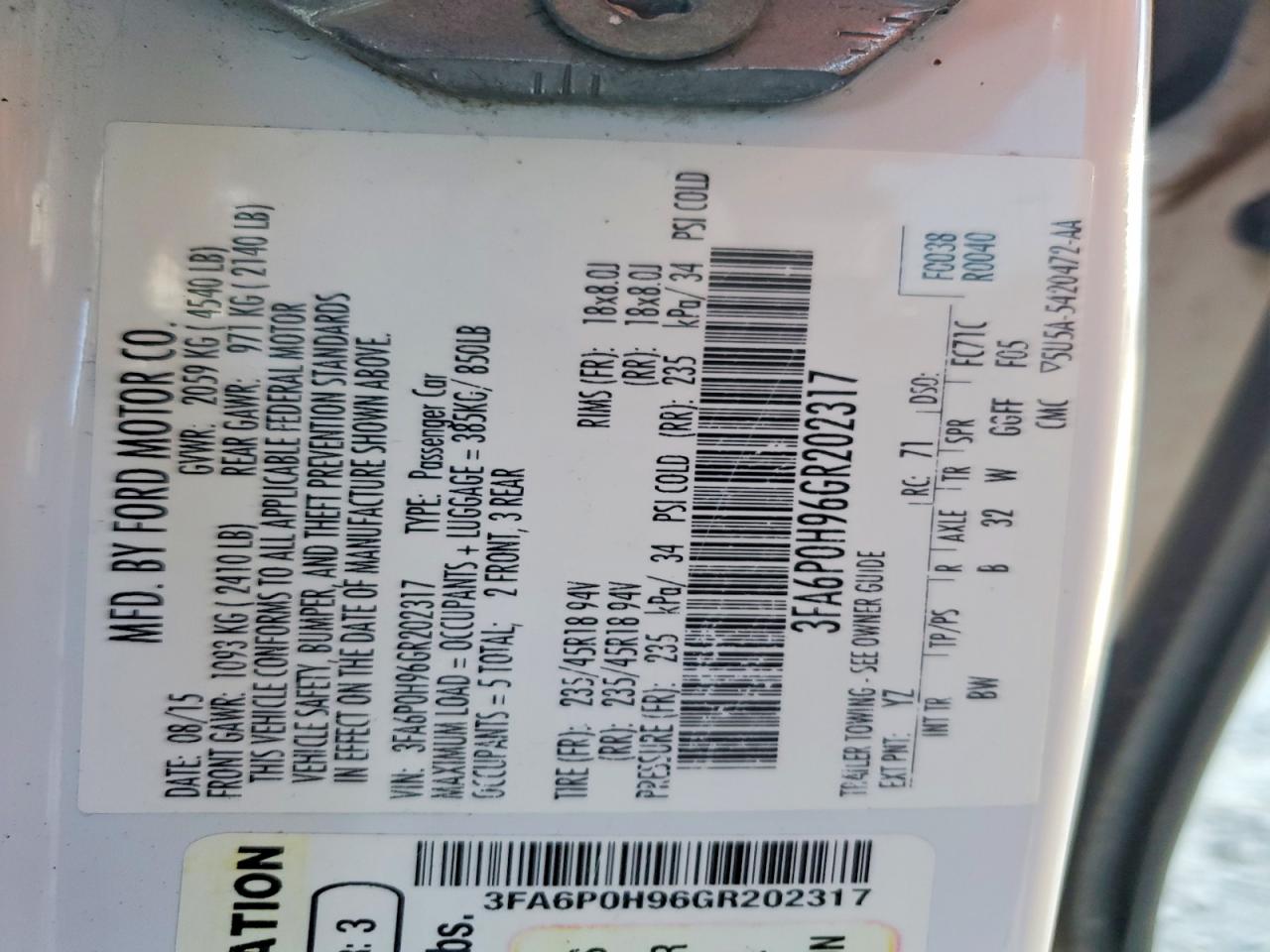 2016 FORD FUSION SE photo 23