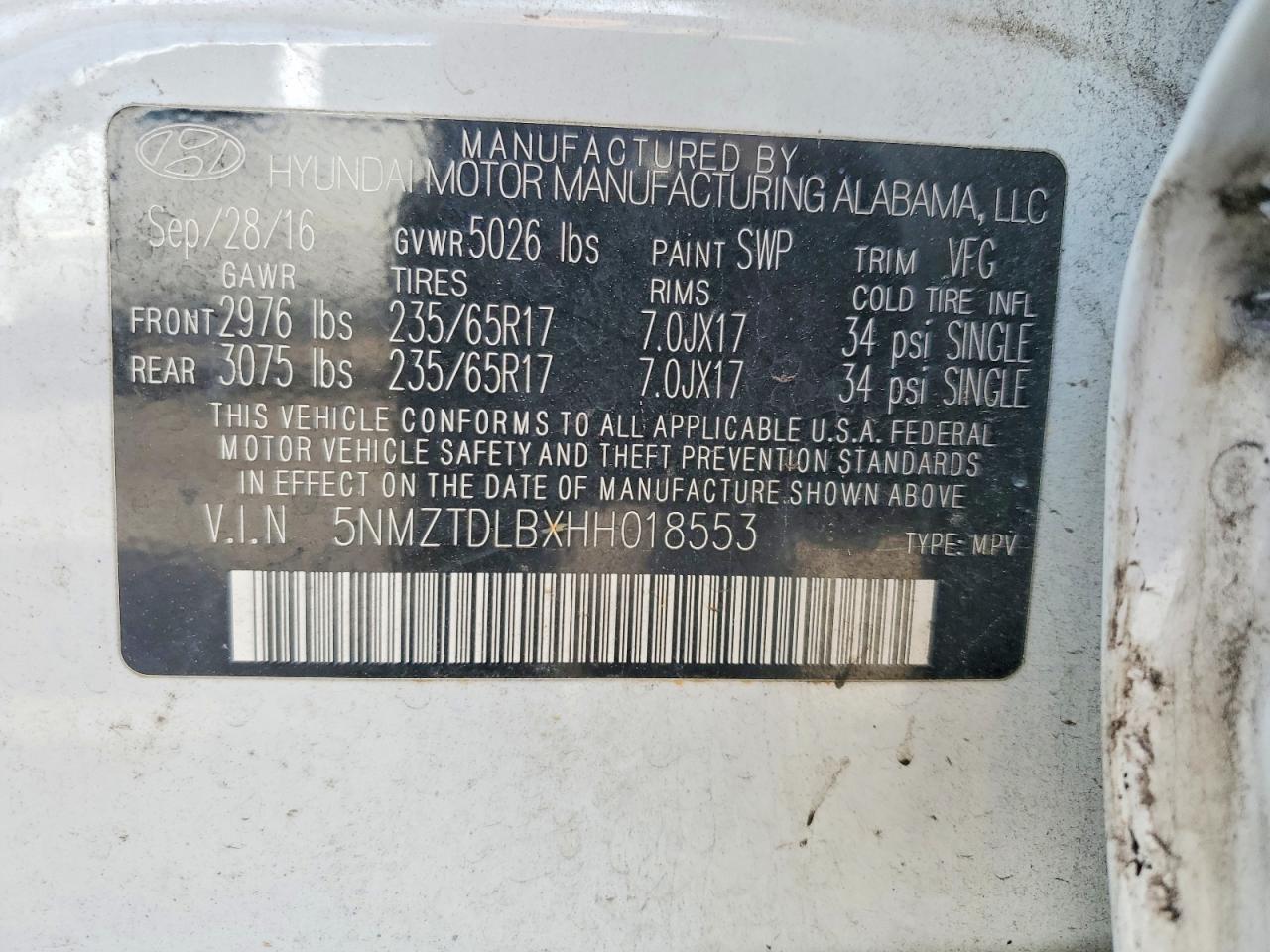 2017 HYUNDAI SANTA FE SPORT 2.4L photo 37