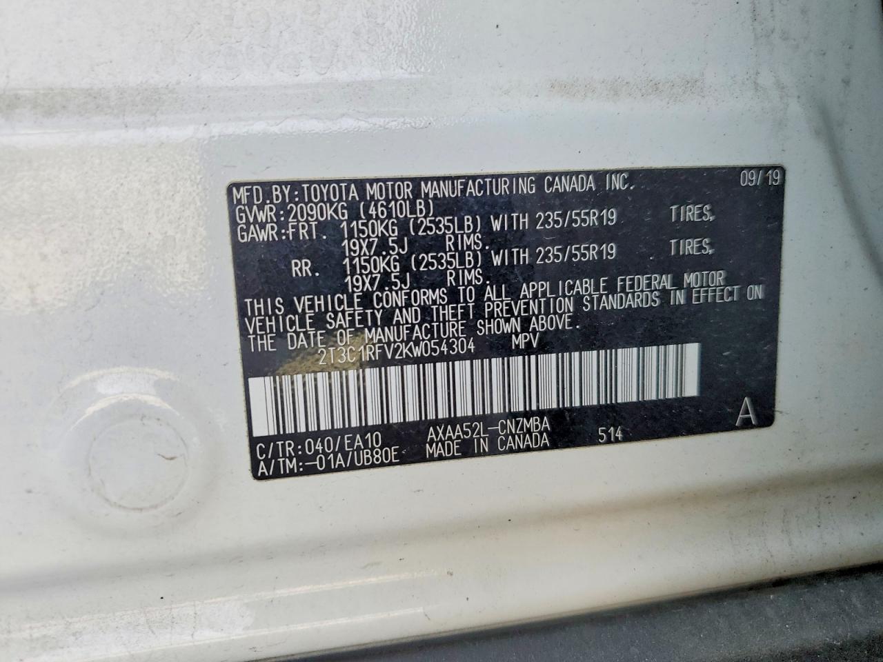 2019 TOYOTA RAV4 XLE PREMIUM photo 12