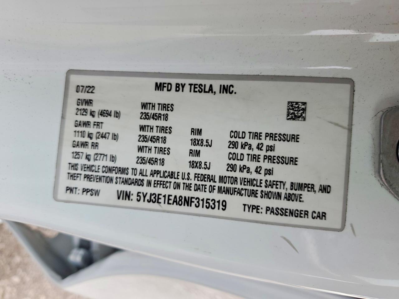 2022 TESLA MODEL 3 photo 23