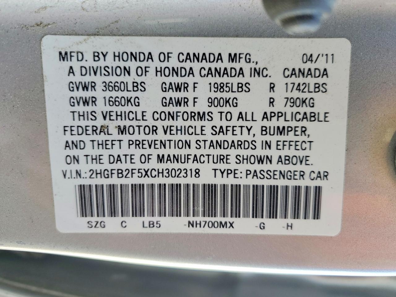 2012 HONDA CIVIC LX photo 12
