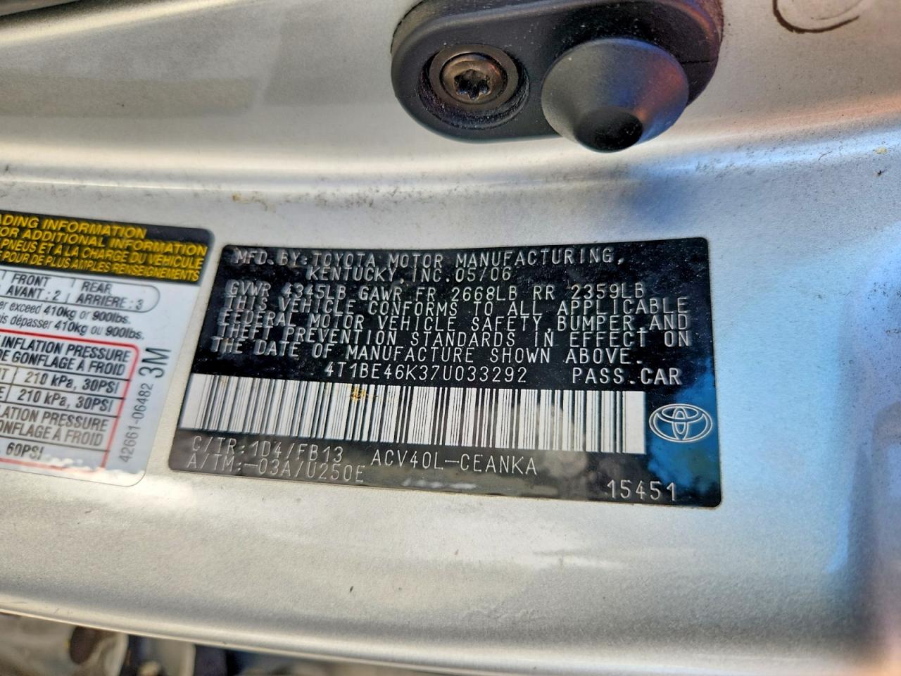 2007 TOYOTA CAMRY LE photo 23