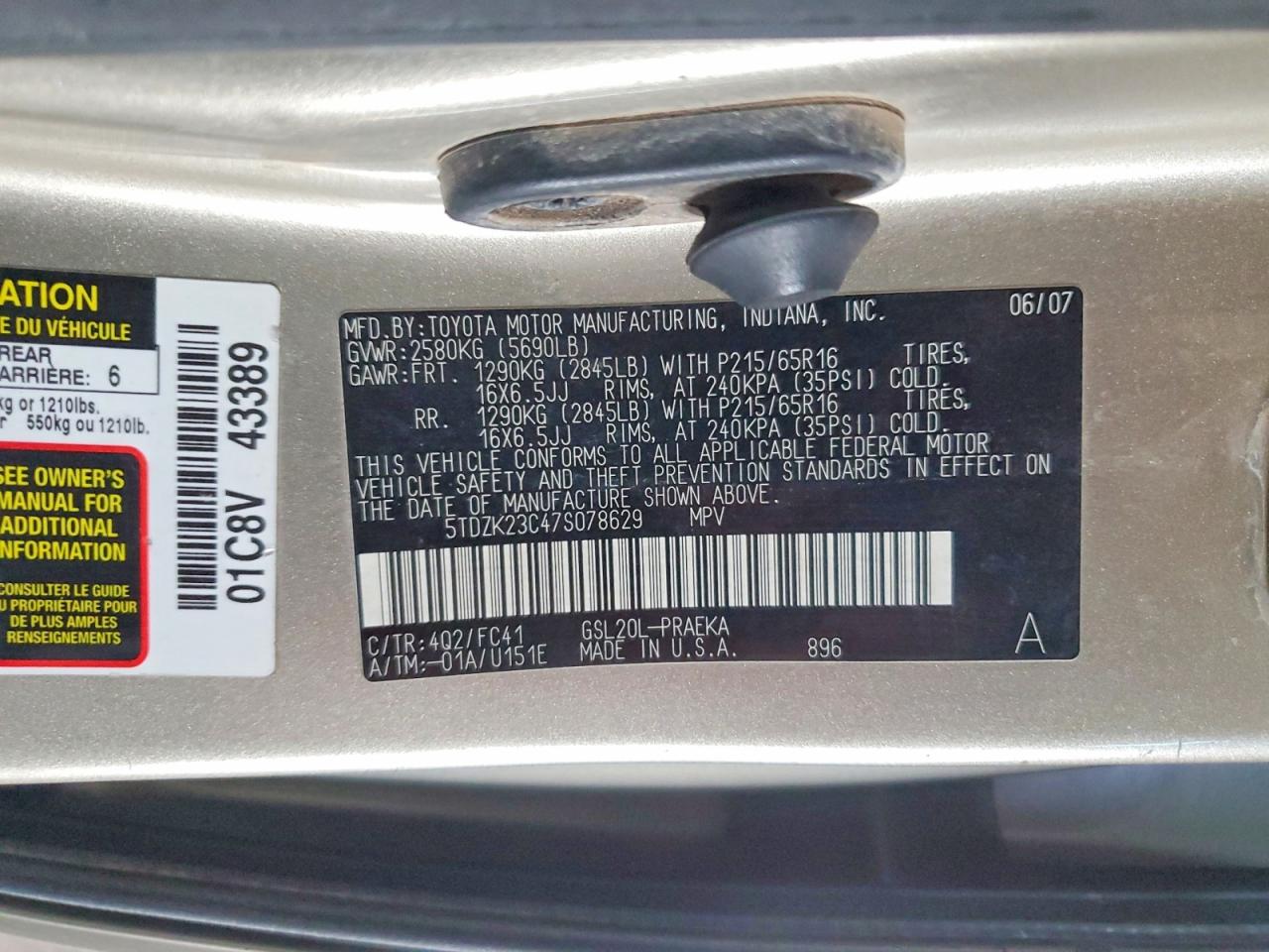 2007 TOYOTA SIENNA photo 37