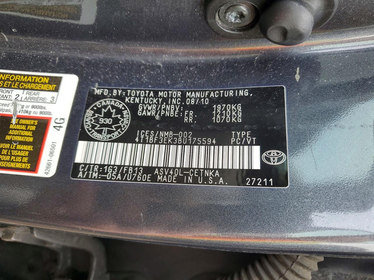 2011 TOYOTA CAMRY BASE photo 23